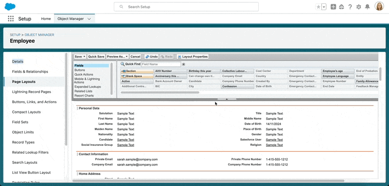 Customizing the page layout using drag and drop