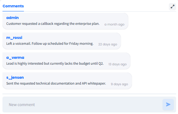 Screenshot of the Comments history