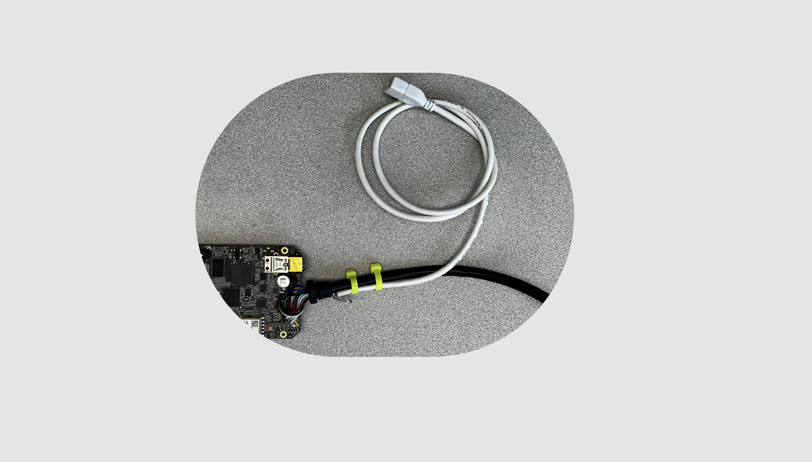 The USB extension cable is routed externally and secured with cable ties, providing reliable access to the audio dongle without stressing the internal components.