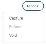 Actions button with refund, capture and void options