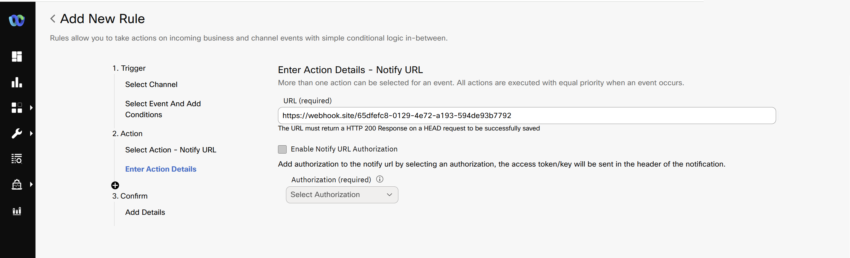Screenshot for Enter Action Details - Notify URL