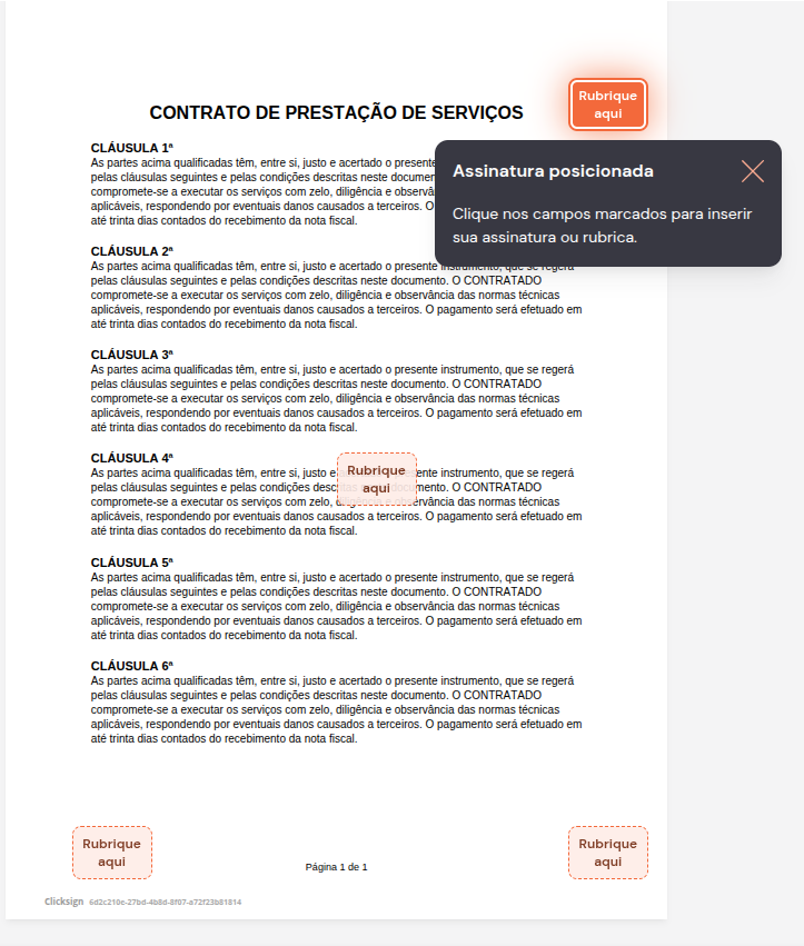 página de assinatura