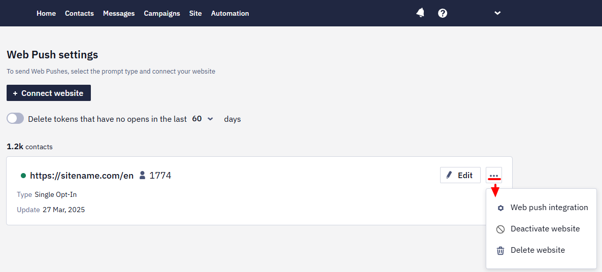 Editing Web Push Integration