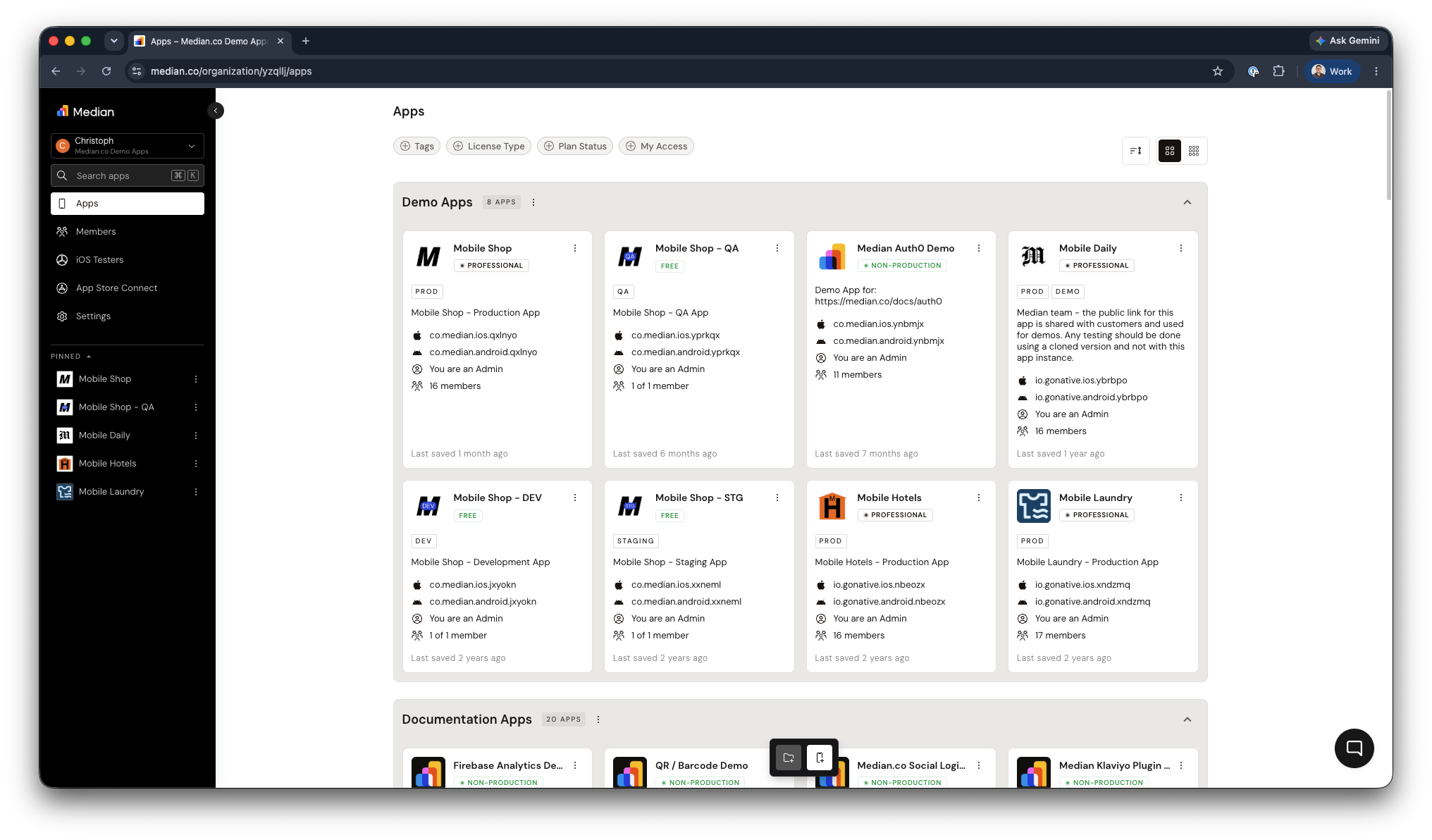 An account provides central access to all your apps
