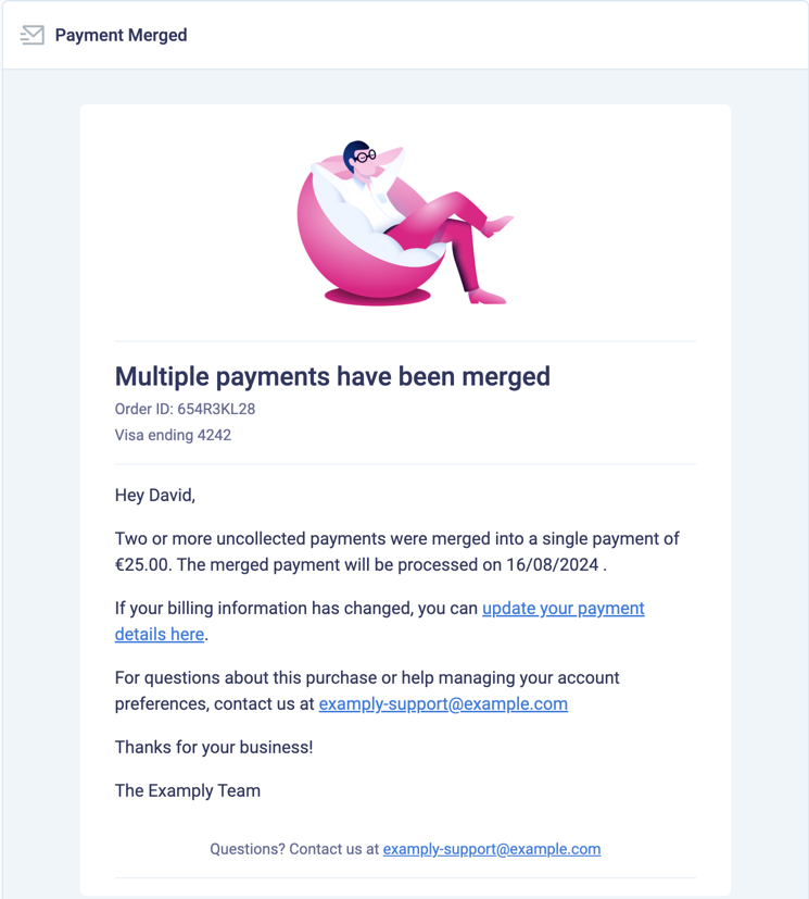 Example of payment merged email