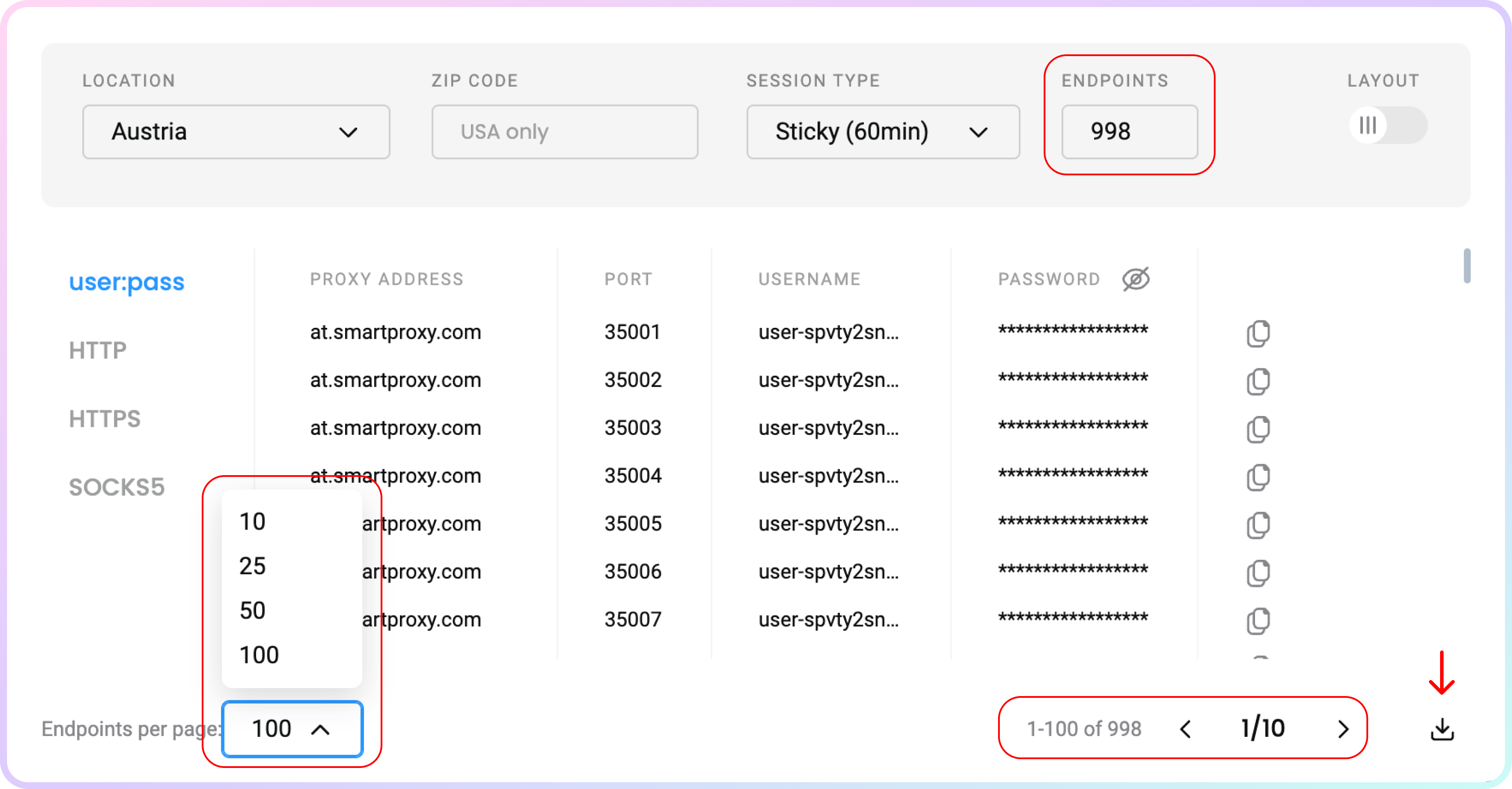 Proxy list selection.