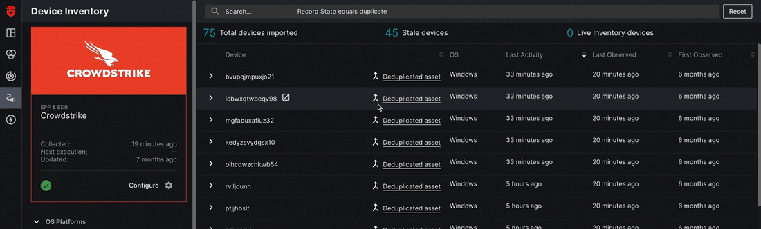 Selecting "Deduplicated asset" label