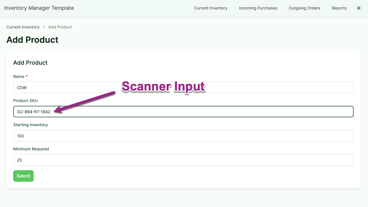 Using a barcode scanner with the Knack Inventory Manager app