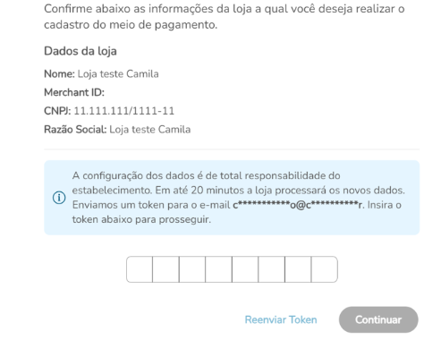 Tela para inserir o código recebido por e-mail