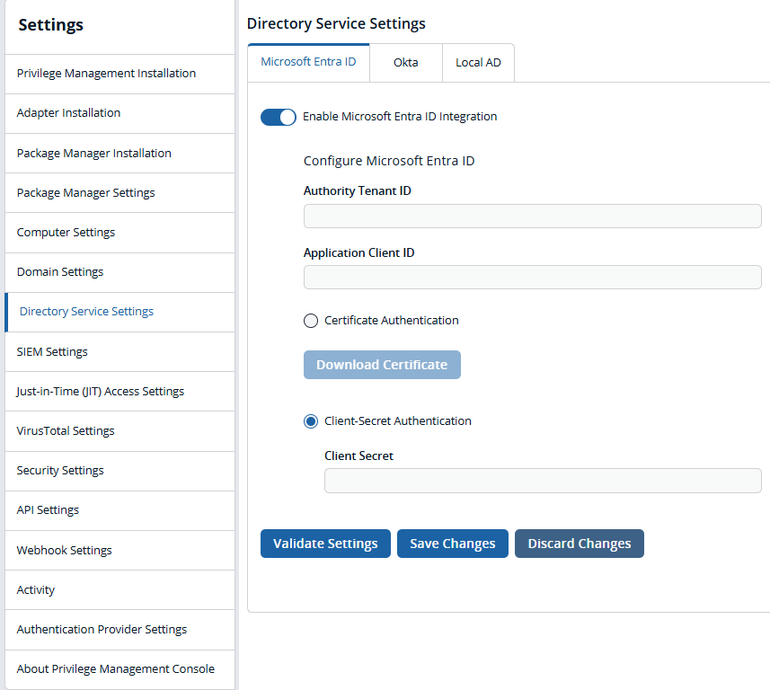 Microsoft Entra ID settings