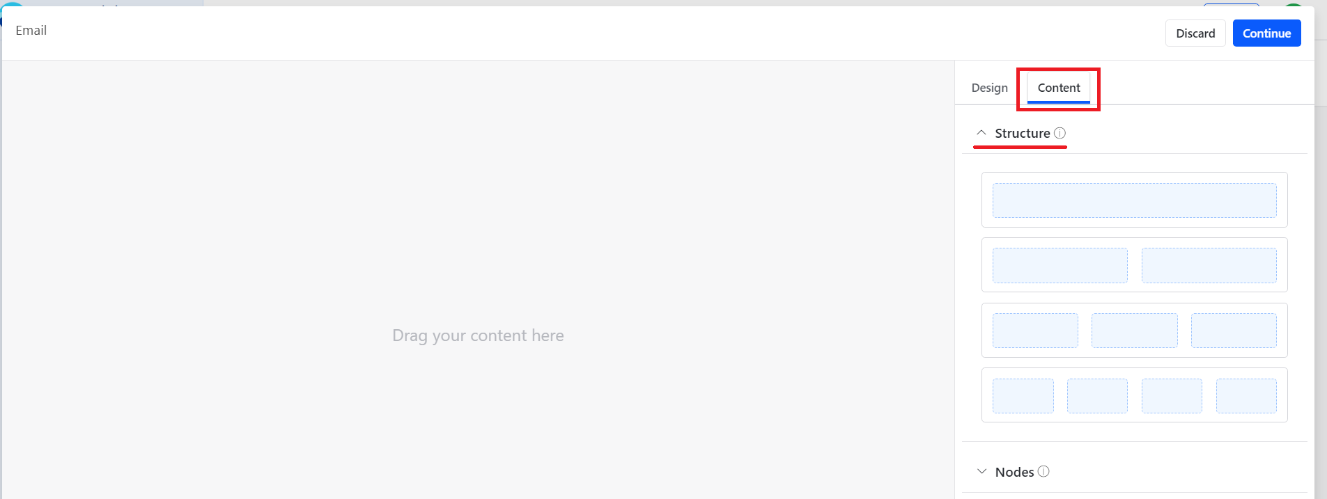 Email template add content screen