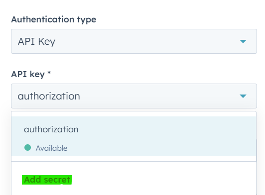 Screenshot of the Authorization window with the Add secret control highlighted