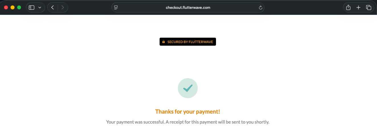Checkout success page showing Thanks for your payment