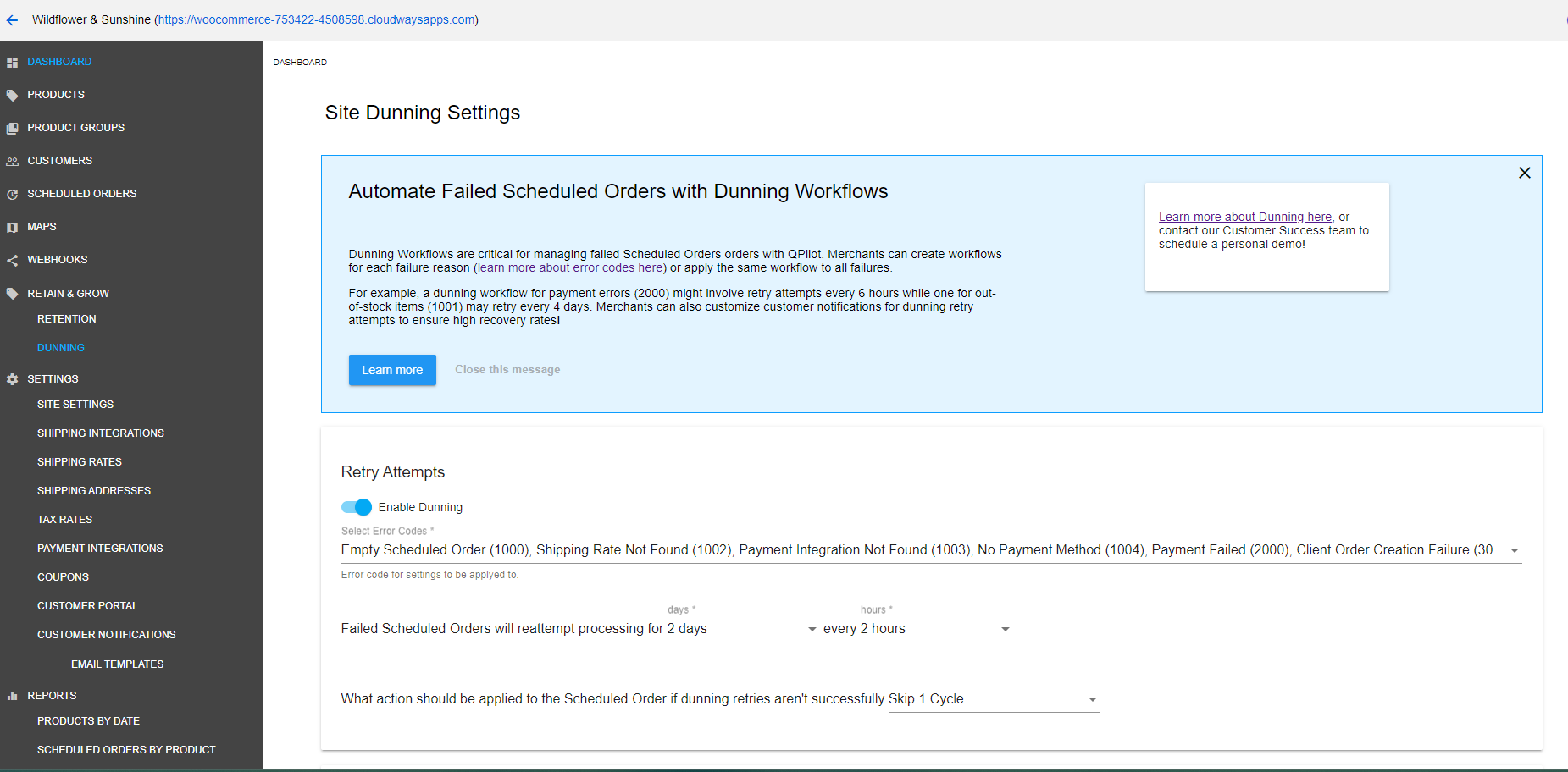 Dunning Workflow Dashboard