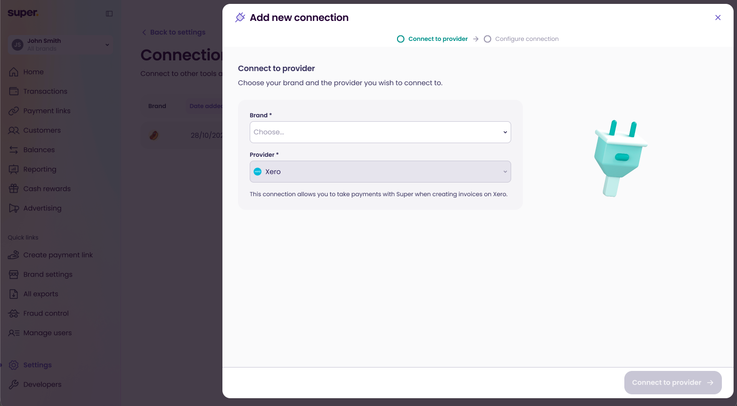 The Add new connection panel