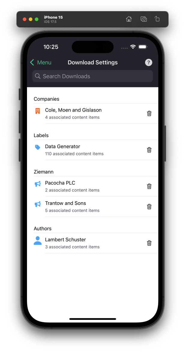 The Download Settings view