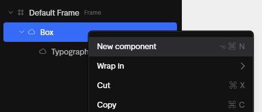 The new component option once the component is clicked
