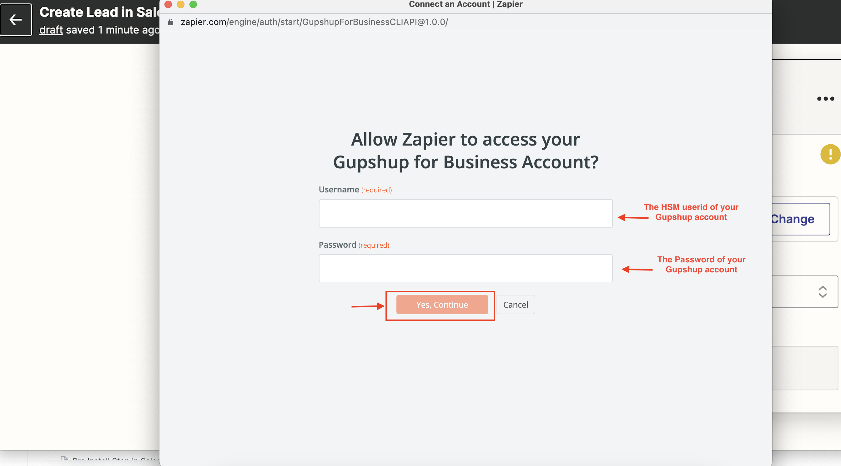 Create a new connection to your Gupshup WhatsApp Business account