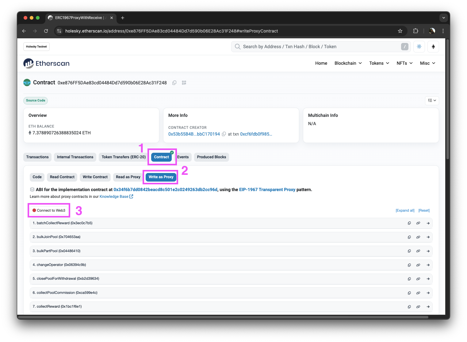 Contract tab on Etherscan