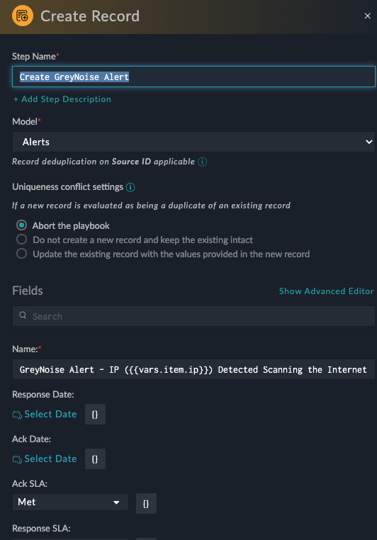 Modifying the GreyNoise Alert record template