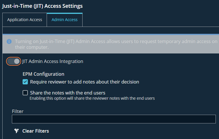 JIT admin access configuration