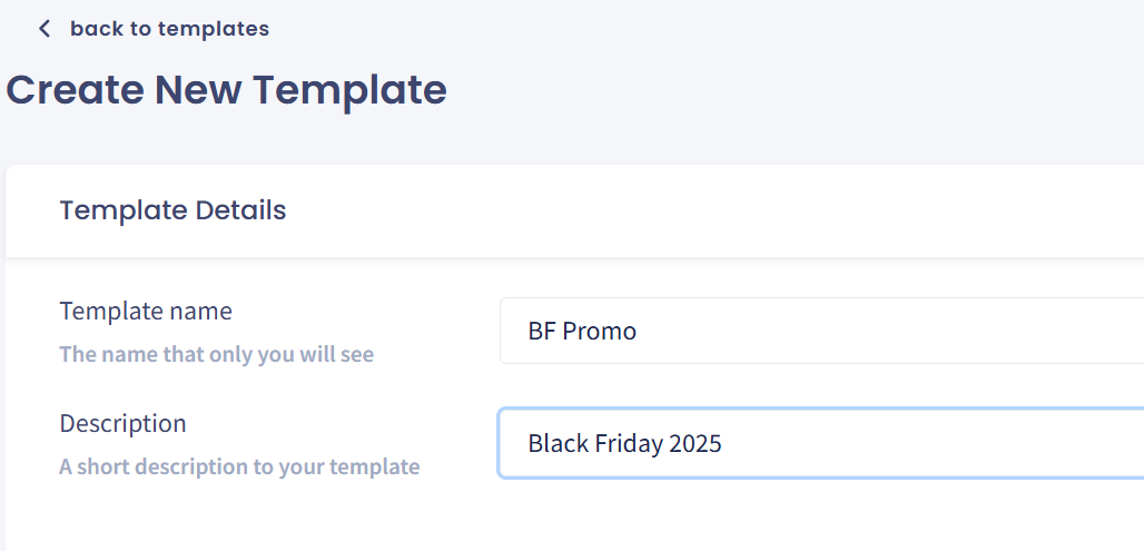 Screenshot of the new template's details