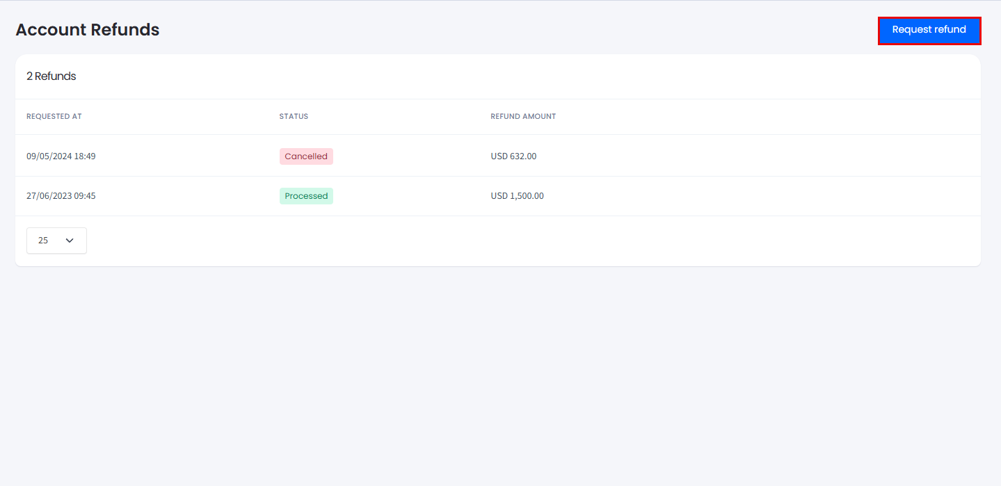 Screenshot of Account Refund in the main menu