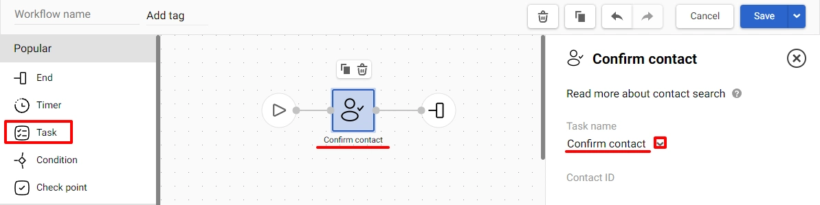 Confirm contact task