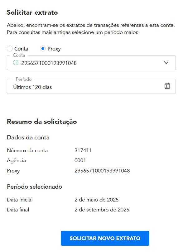 Solicitação de extrato de 120 dias