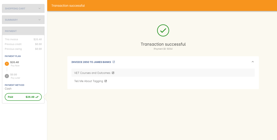 Figure 226. The transaction successful screen