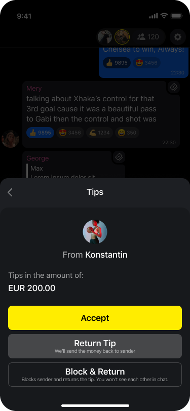 Tip review — Accept, Return Tip, Block & Return