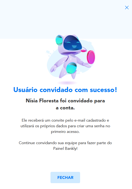 Confirmação de cadastro e envio de convite ao novo usuário