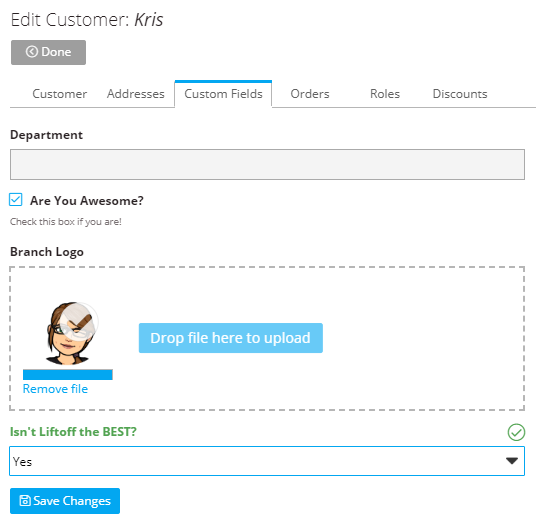 Custom Customer Field values are entered/viewed when editing the customer.