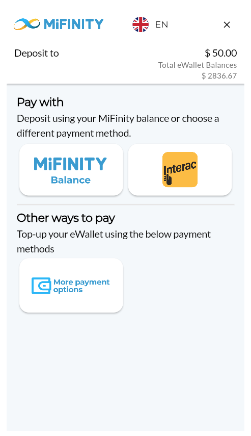 Split Gateway iFrame showing BLIK as the specified payment method alongside MiFinity Balance and Other Options