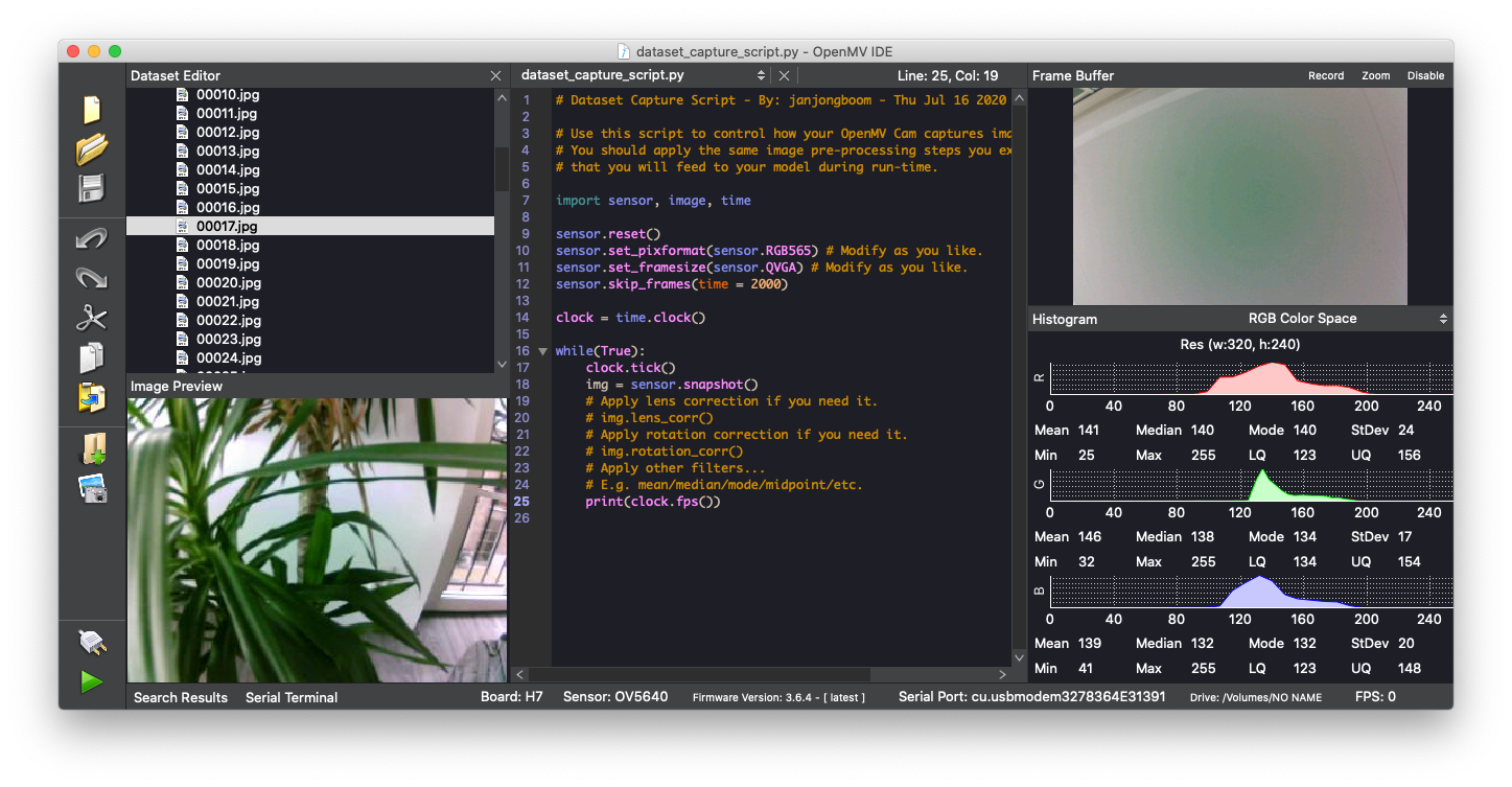Screenshot 2020-07-16 at 14.01.05.png Capturing data (a plant image shown on the left) into a dataset using the OpenMV camera