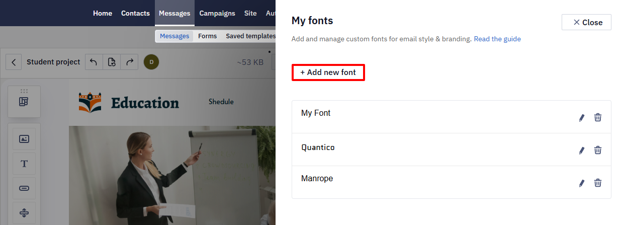 Add New Font Button