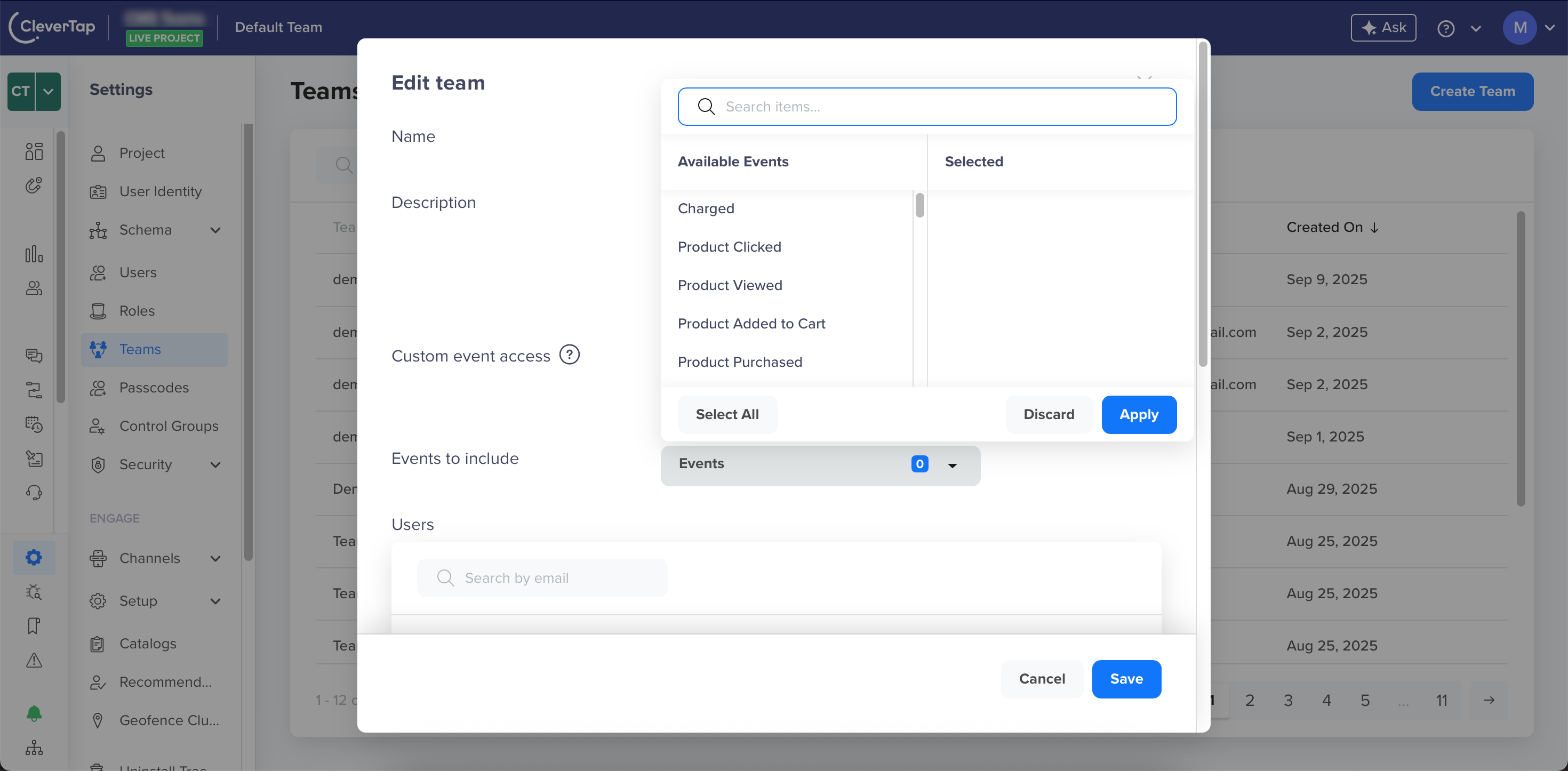 Event Selection for Including/Excluding Events