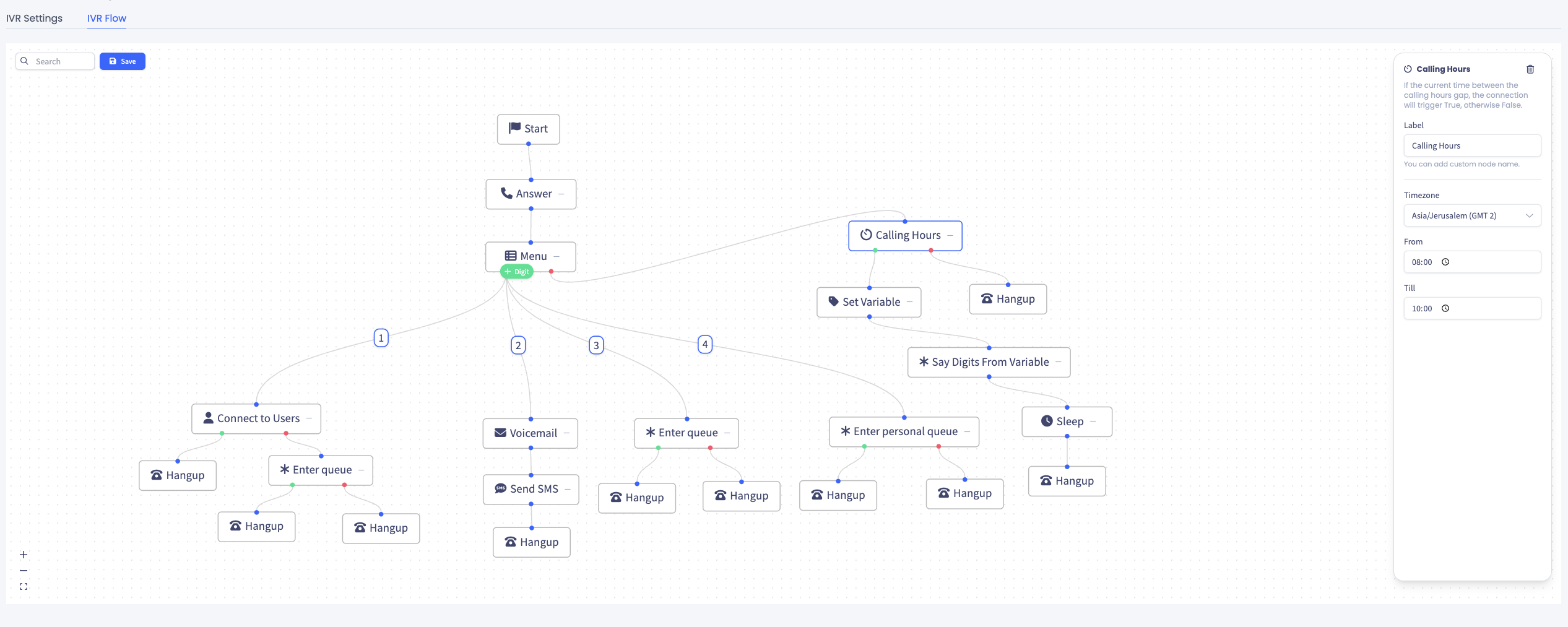 Screenshot of an IVR flow