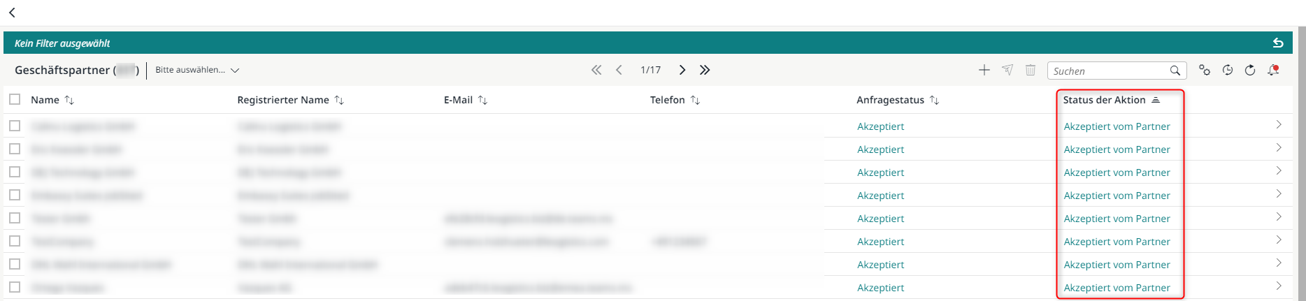 Anzeige des "Status der Aktion"