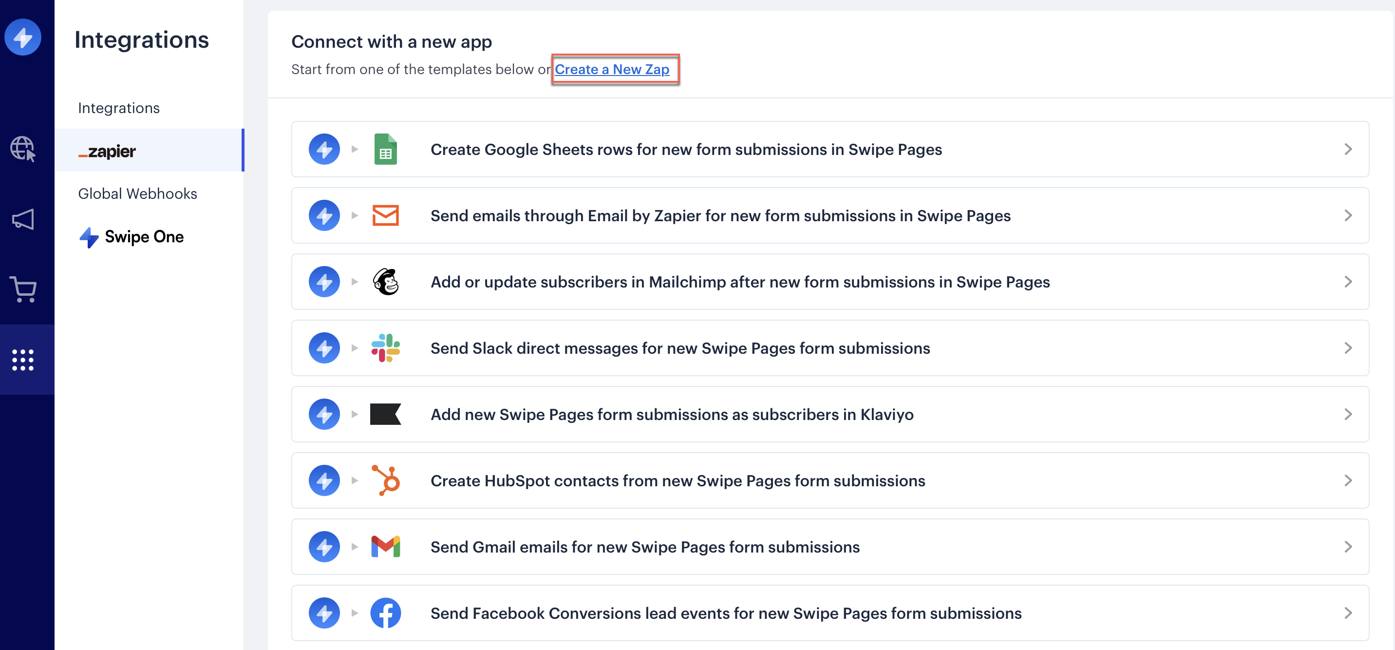 Configure Zapier in Swipe Pages