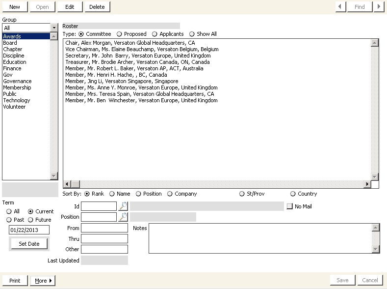 Desktop: Customers > Manage committees