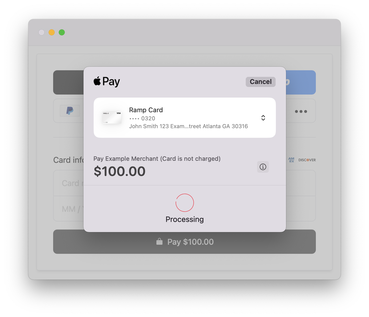 Collect billing contact in the Apple Pay digital wallet payment flow in the Rainforest Payment Component