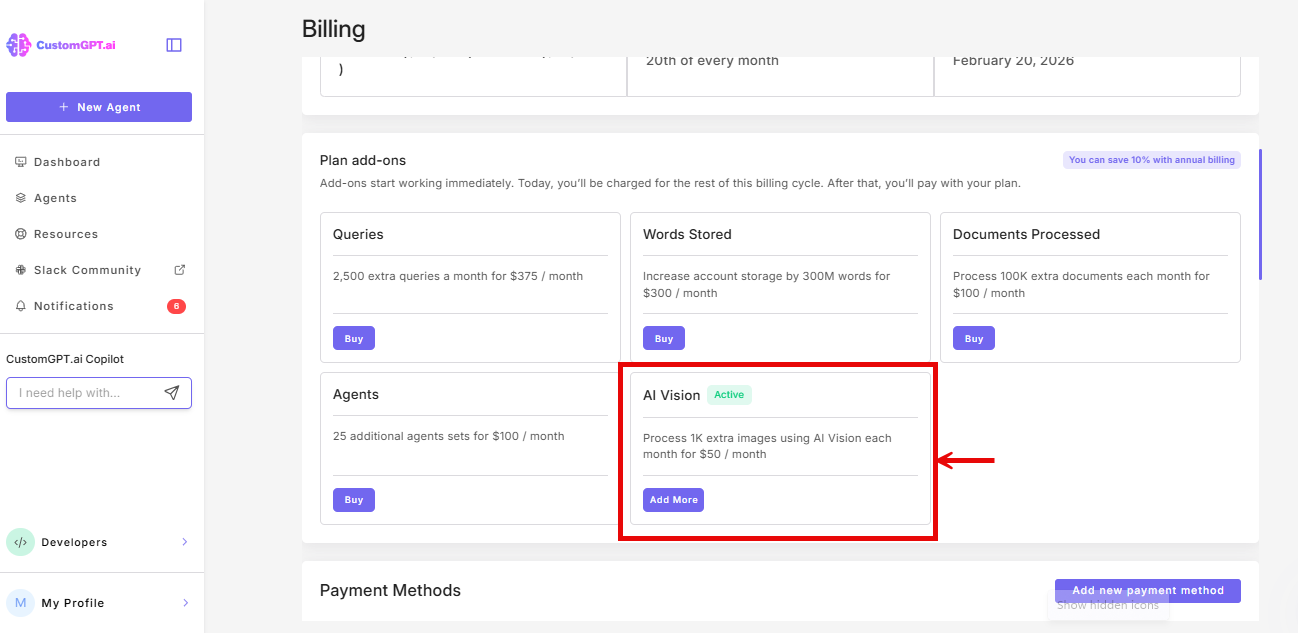 App screen with AI Vision card