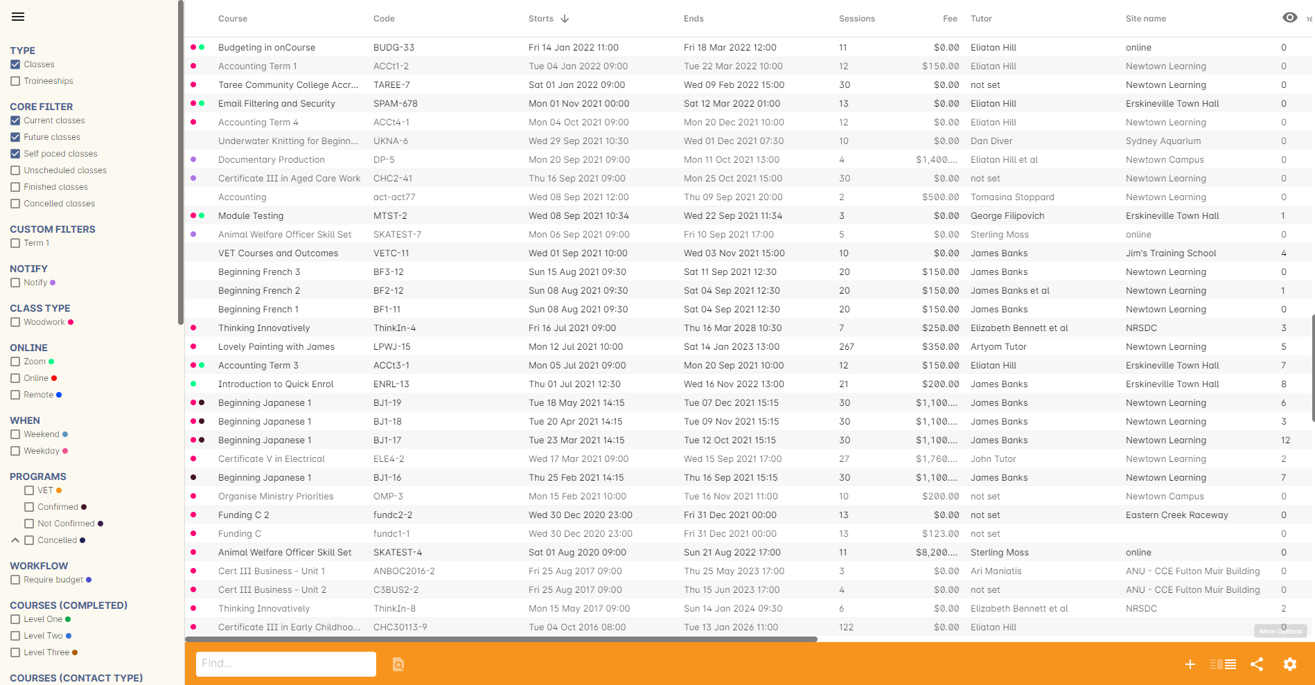 Figure 17. The Classes page using a two-column view