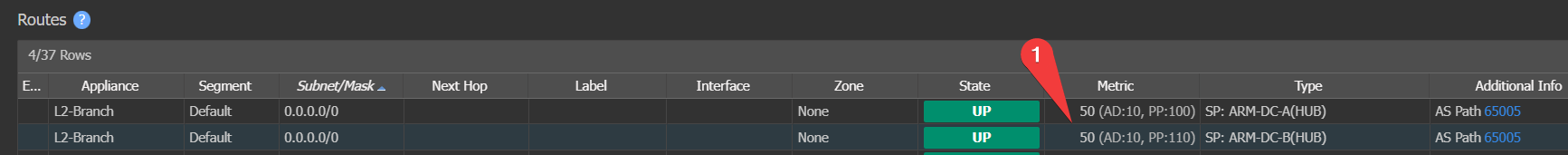 Default route with Peer Priority example