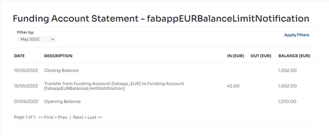 Figure 13: Viewing the statement of a funding account