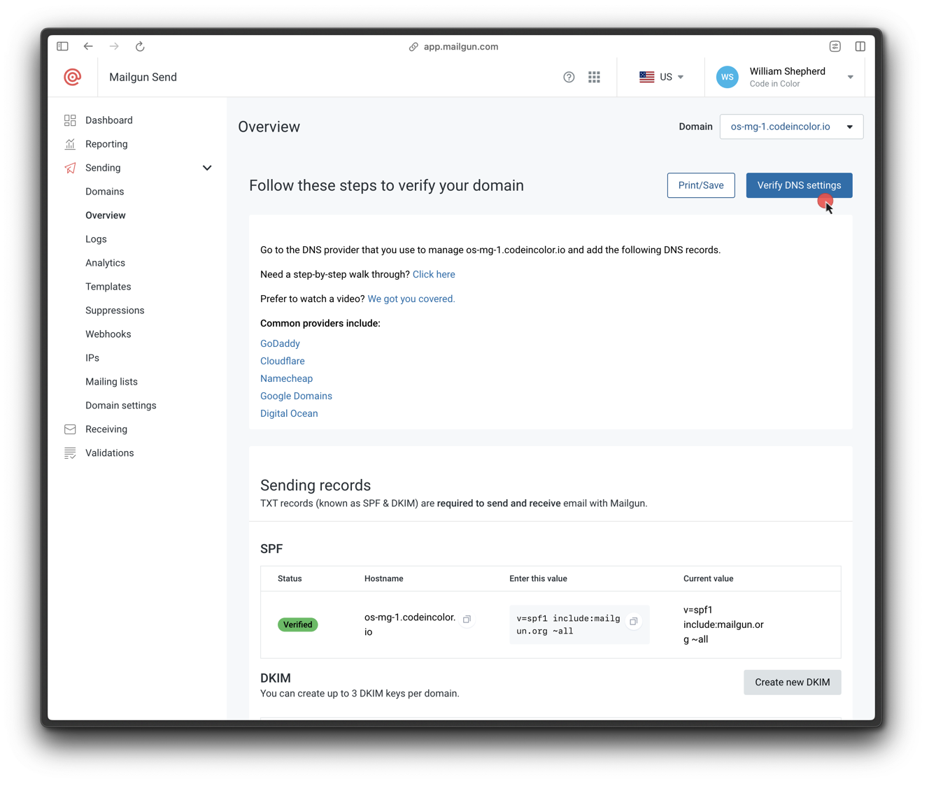 Confirming verification after adding records to DNS