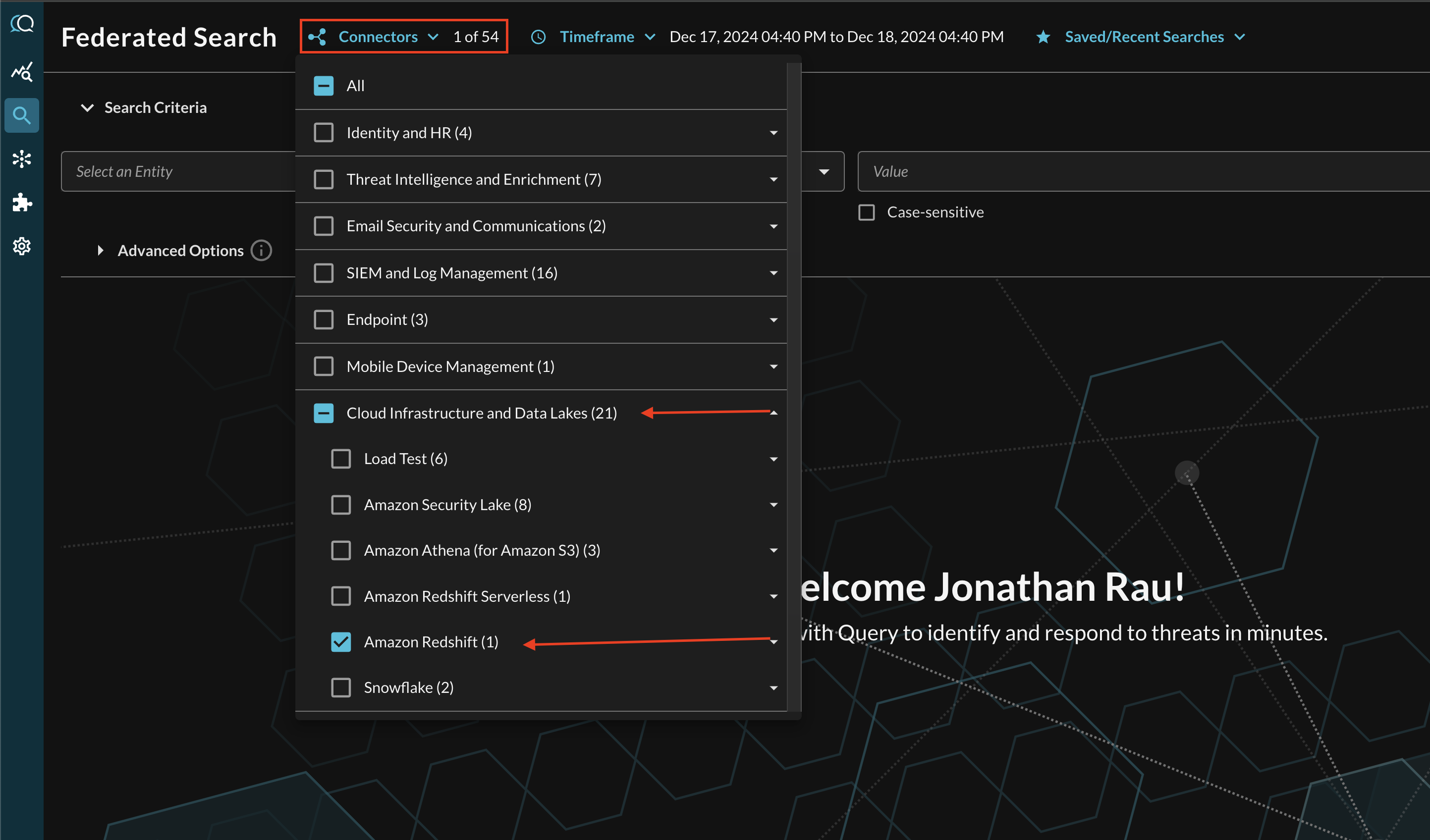 FIG. 5 - Selecting the Amazon Redshift  Connector in the Connector picker