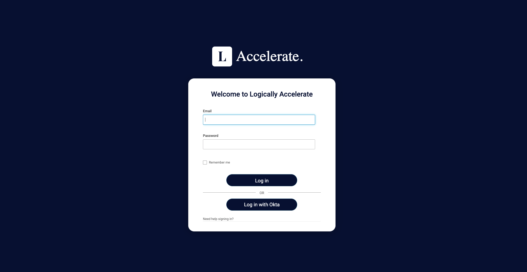 Logically Facts Accelerate log-in page