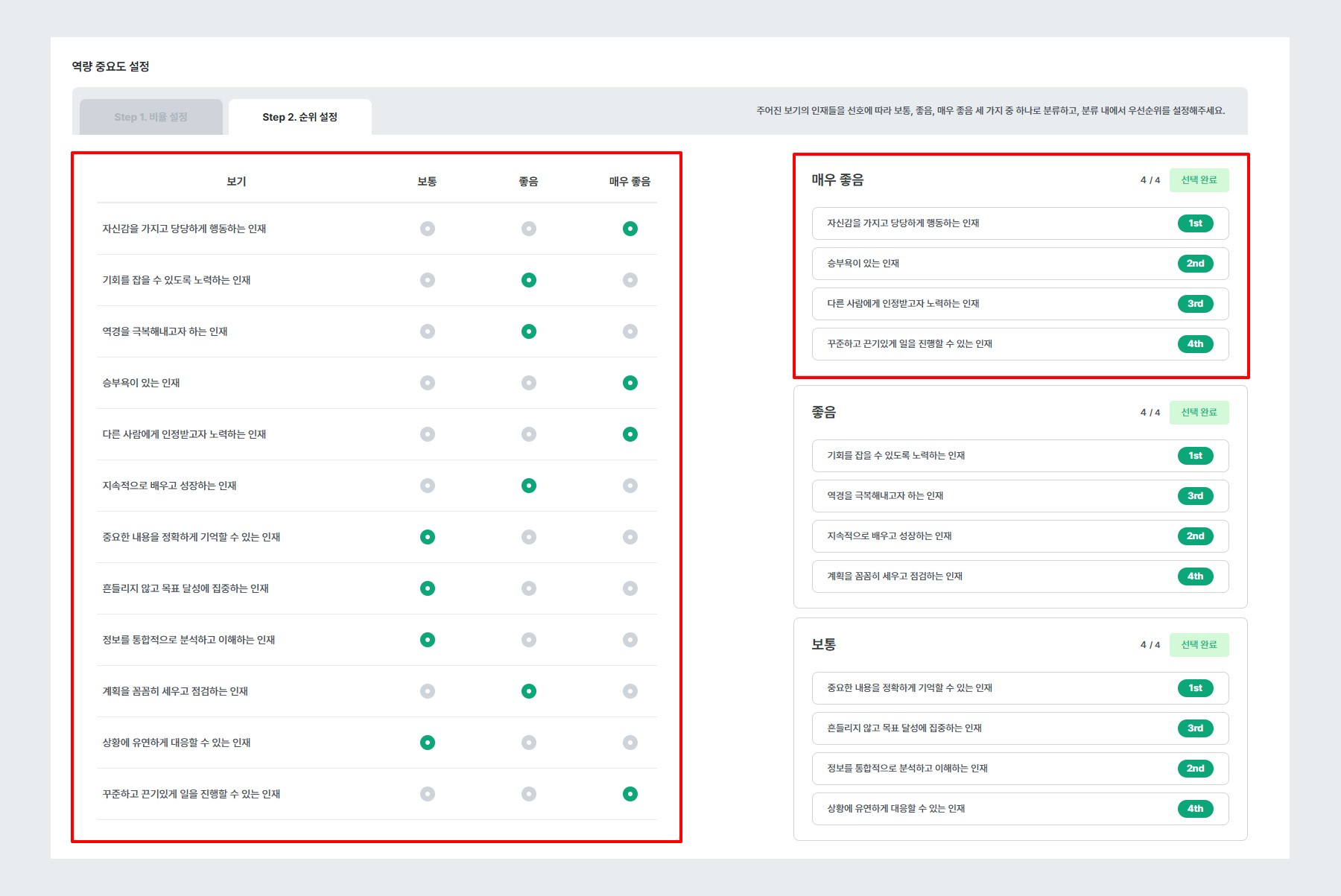 역량 중요도 설정 2단계